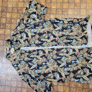 American Vintage Black Tropical Print Casual Button Down Shirt